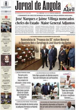 Capa do Jornal de Angola, Sábado, 30 de Março de 2024