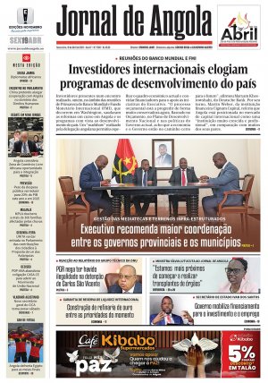Capa do Jornal de Angola, Sexta, 19 de Abril de 2024